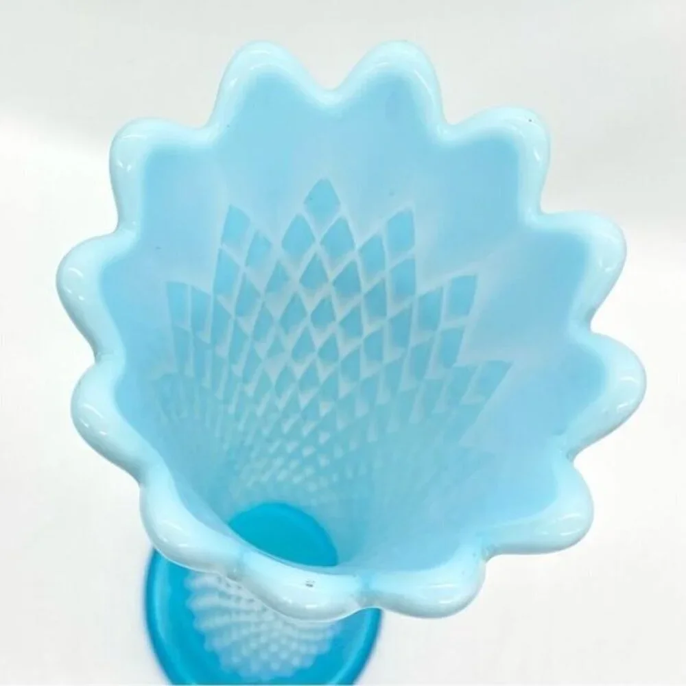Northwood Blue Opalescent Swung Glass Diamond Point Vase